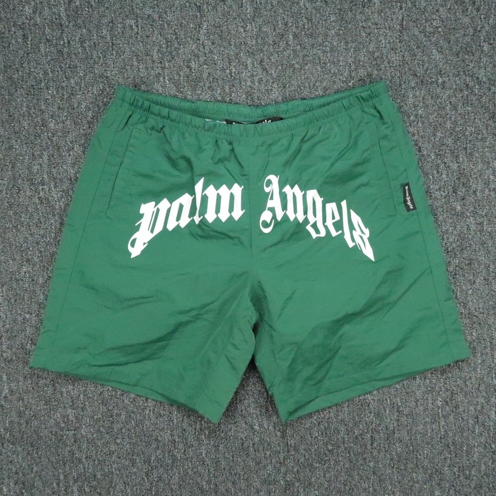 Palm Angels Swim Shorts Mens Medium Green Curved Logo Mesh Lined